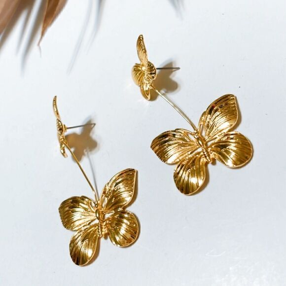 Anthropologie Gold Butterfly Drop Earrings - Picture 3 of 3